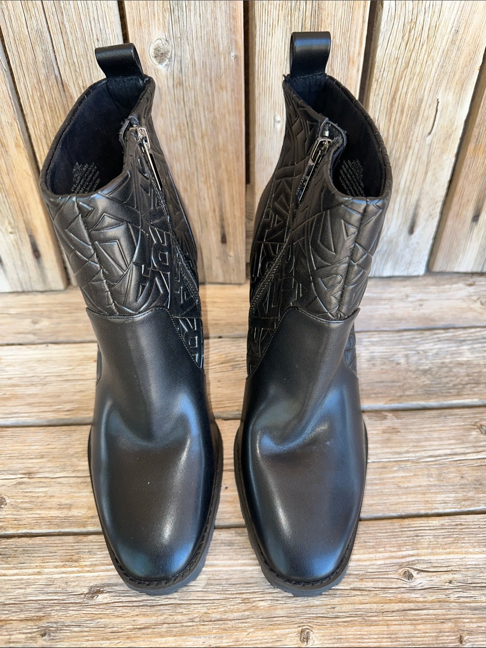 Karl Lagerfeld Paris Petria Black Ankle Boots Quilted Square Toe